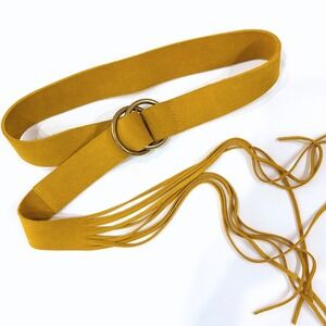Anthropologie Genuine Suede Fringe Belt Mustard Yellow Double O-Ring Size Small